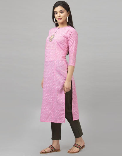 Sparkling Pink Coloured Embroidered Cotton Kurti | SLV355K101