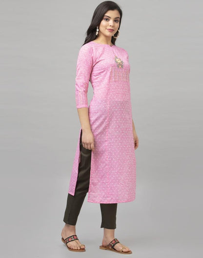 Sparkling Pink Coloured Embroidered Cotton Kurti | SLV355K101