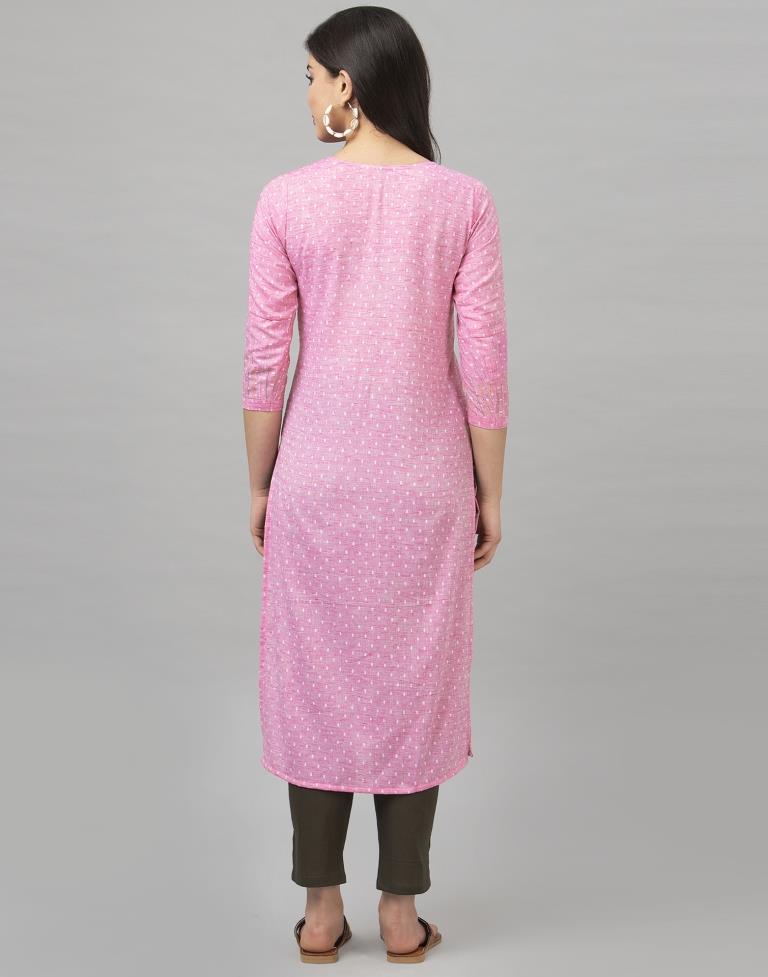 Sparkling Pink Coloured Embroidered Cotton Kurti | SLV355K101