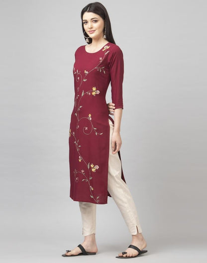 Maroon Coloured Embroidered Rayon Kurti | SLV355K105