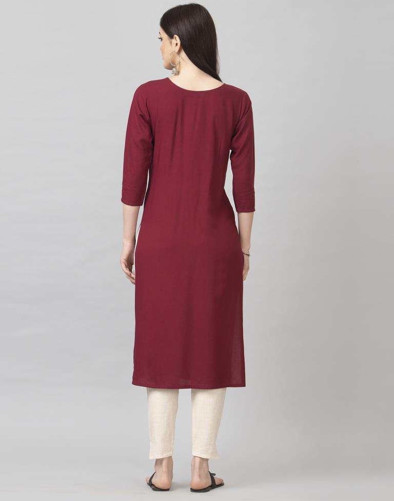 Maroon Coloured Embroidered Rayon Kurti | SLV355K105