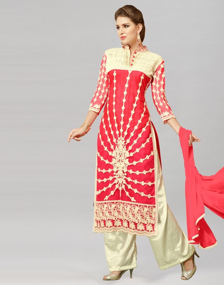Pink Georgette Embroidered Unstitched Salwar Suit