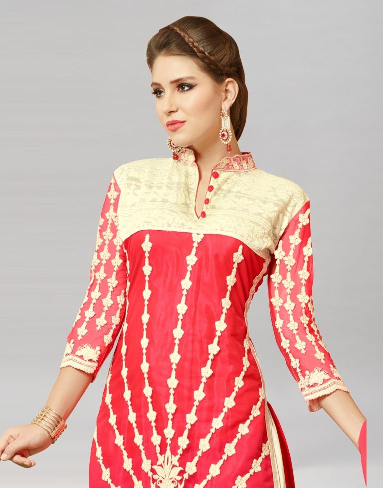 Pink Georgette Embroidered Unstitched Salwar Suit
