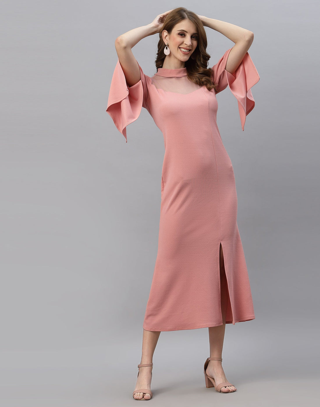 Peach chocker neck bodycon Dress