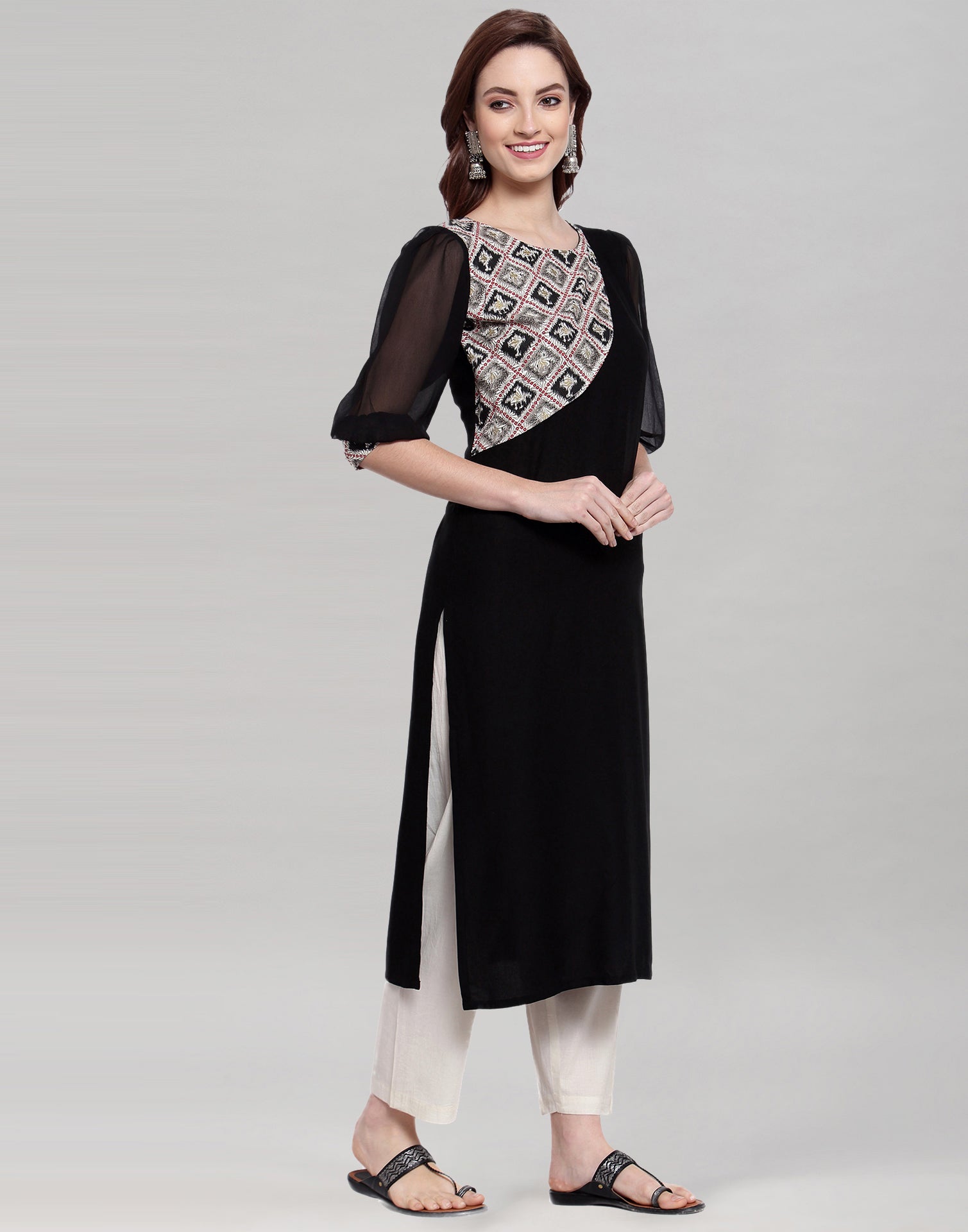 Buy Online Womens Black  White Lining Kurti  50 Off