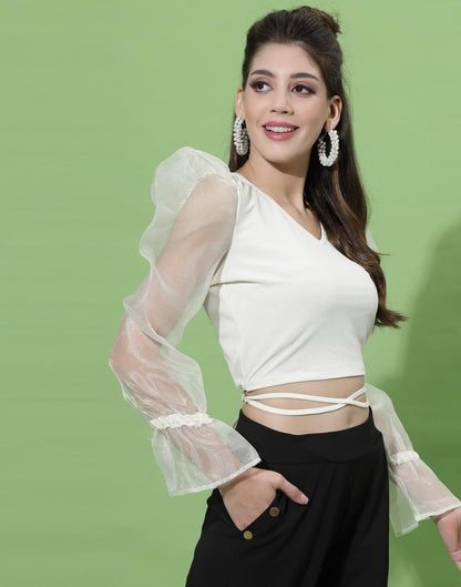 White Puff Sleeve With Strap Top