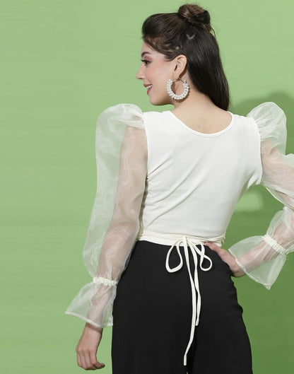 White Puff Sleeve With Strap Top