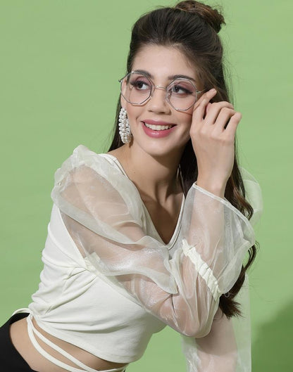 White Puff Sleeve With Strap Top
