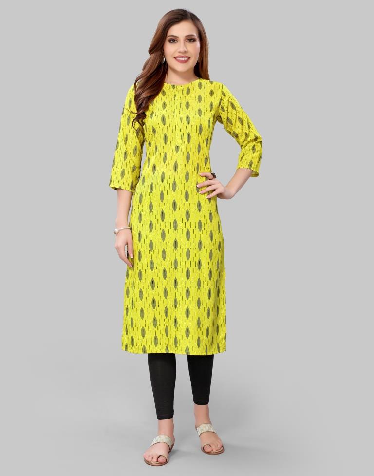 Neon Green Digital Printed Crepe Kurti | SLV373K141