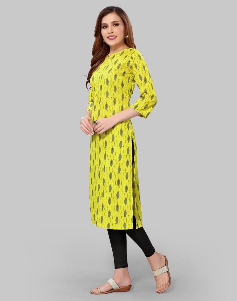 Neon Green Digital Printed Crepe Kurti | SLV373K141