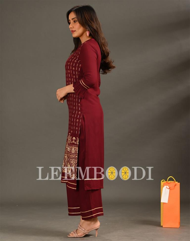 Dark Maroon Pigment Print Kurti | SLV376K1191