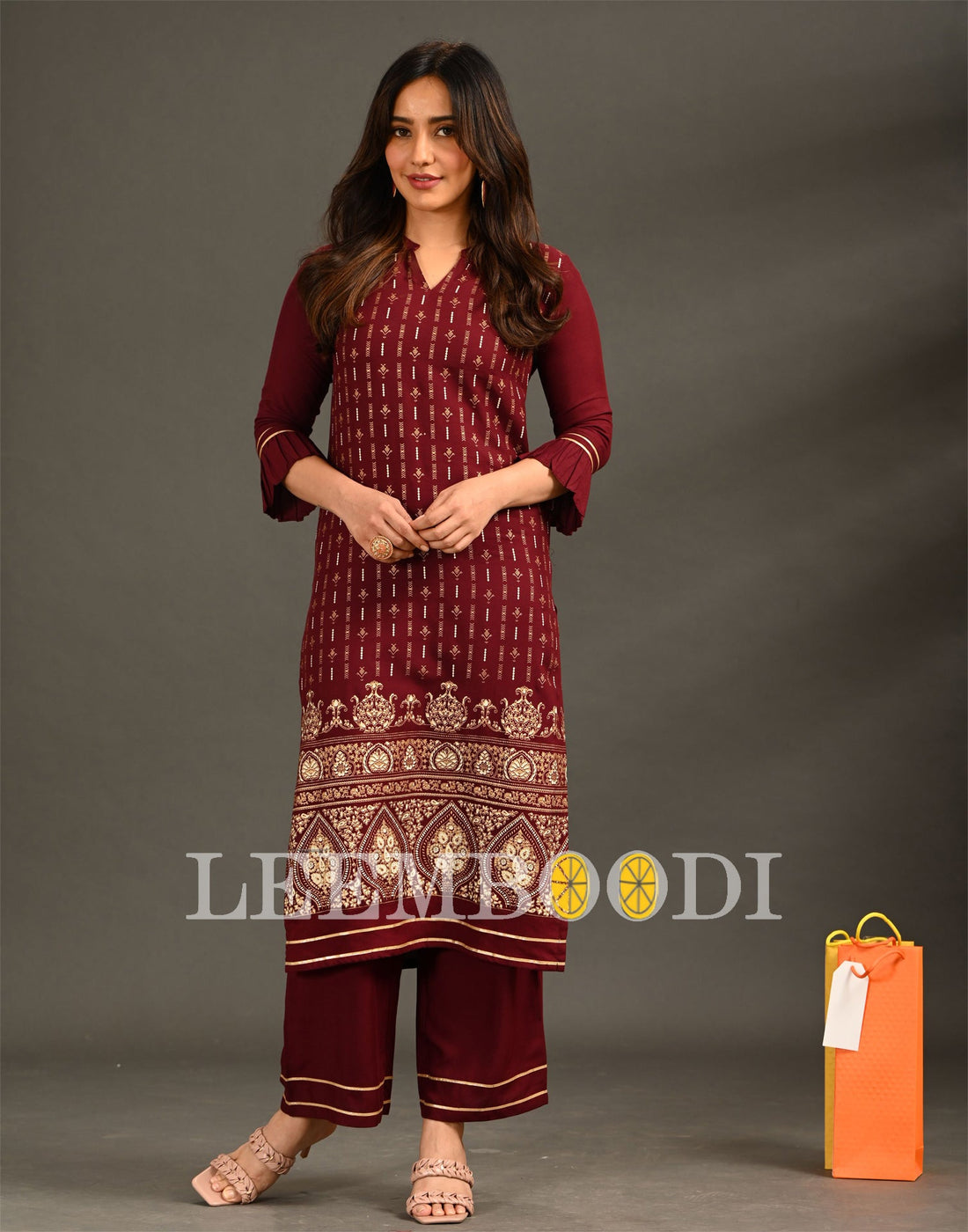 Dark Maroon Pigment Print Kurti | SLV376K1191