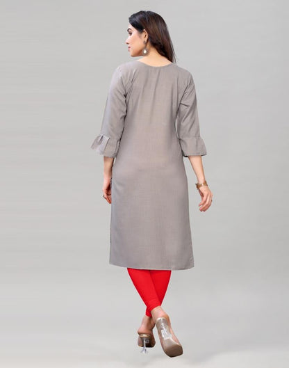 Grey Coloured Embroidered Diva Slub Kurti | SLV379K171
