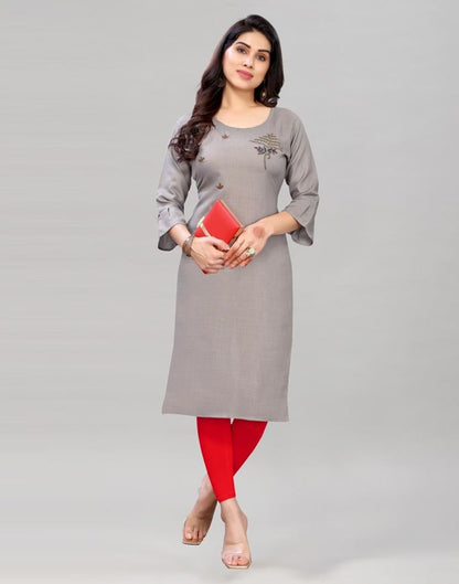 Grey Coloured Embroidered Diva Slub Kurti | SLV379K171