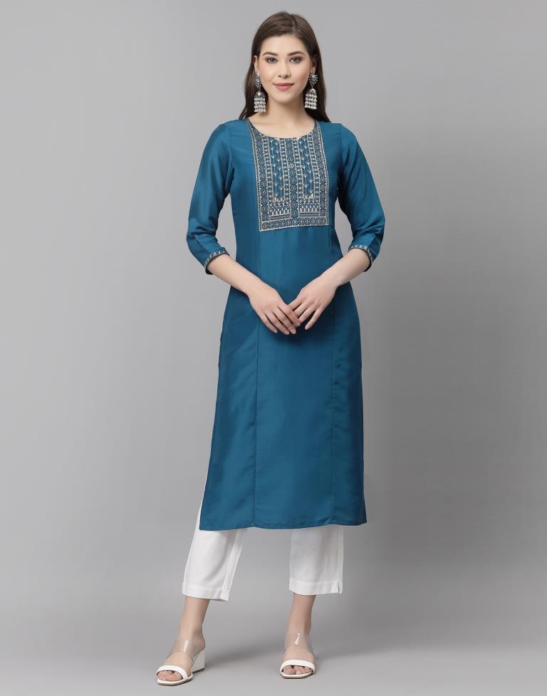 Teal Embroidered Kurti