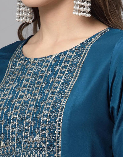 Teal Embroidered Kurti