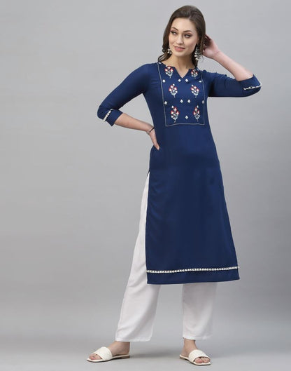 Navy Blue Embroidered Kurti