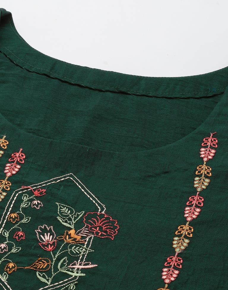 Dark Green Embroidered Kurti