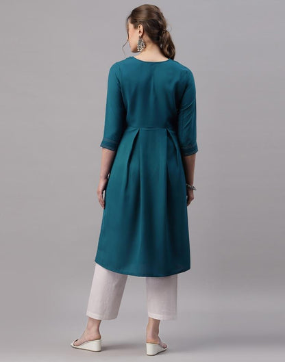 Teal Embroidered Kurti