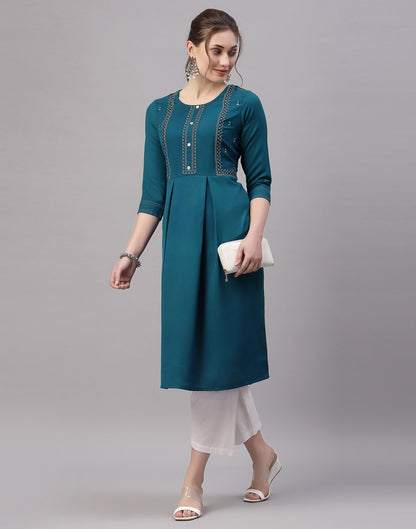 Teal Embroidered Kurti