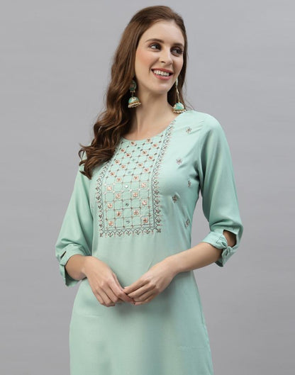 Mint Green Embroidered Kurti