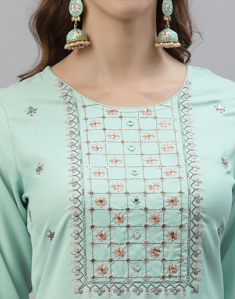 Mint Green Embroidered Kurti