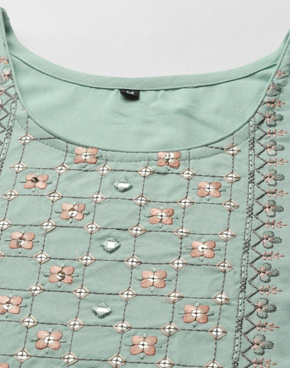 Mint Green Embroidered Kurti