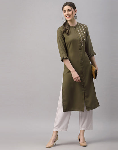 Olive Green Embroidered Kurti