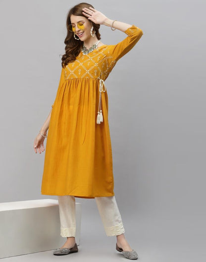Mustard Yellow Printed Kurti