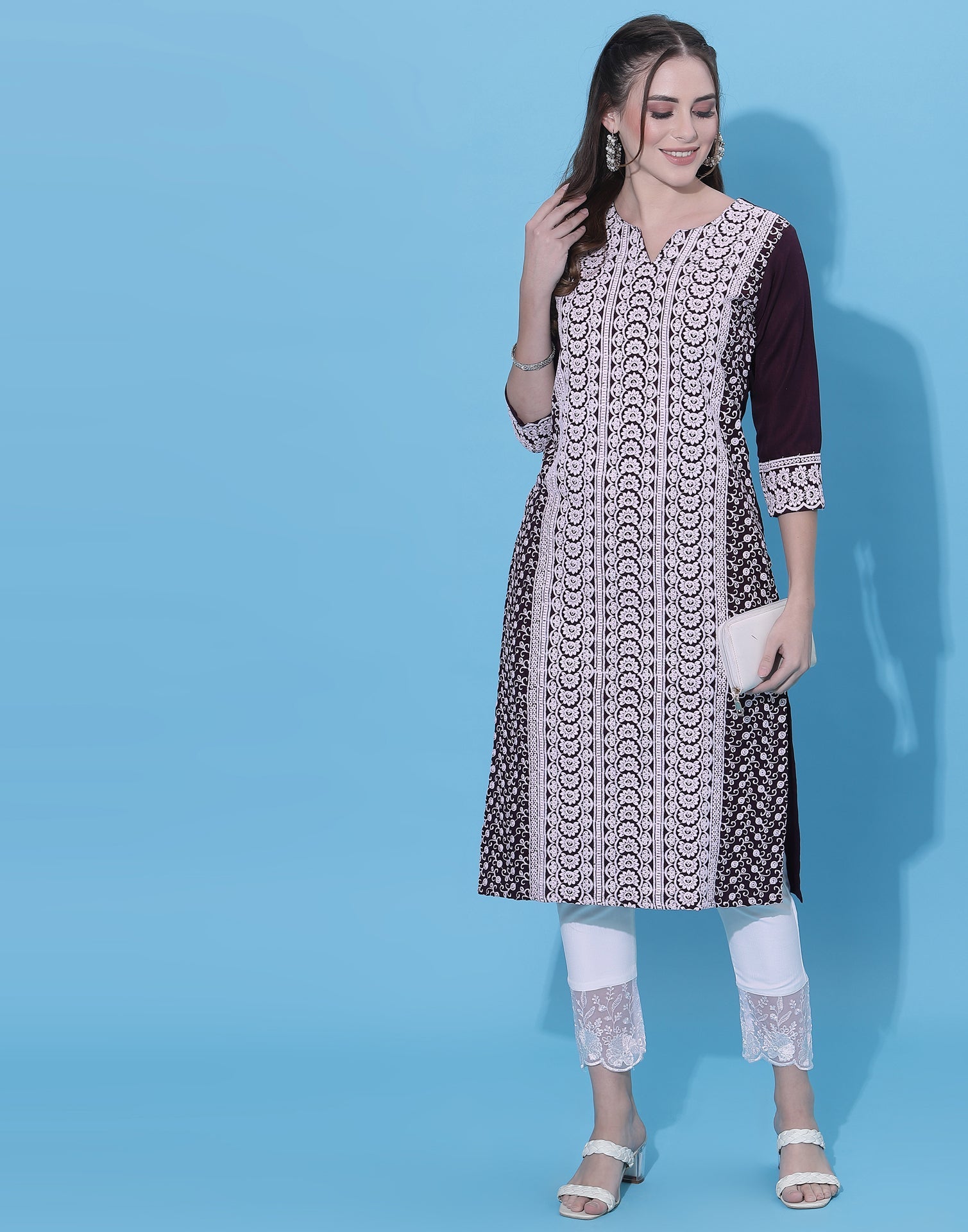 Wine Embrodery Kurti
