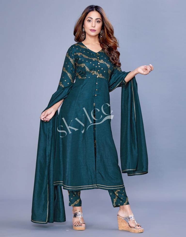 Teal Kurti With Pant And Dupatta