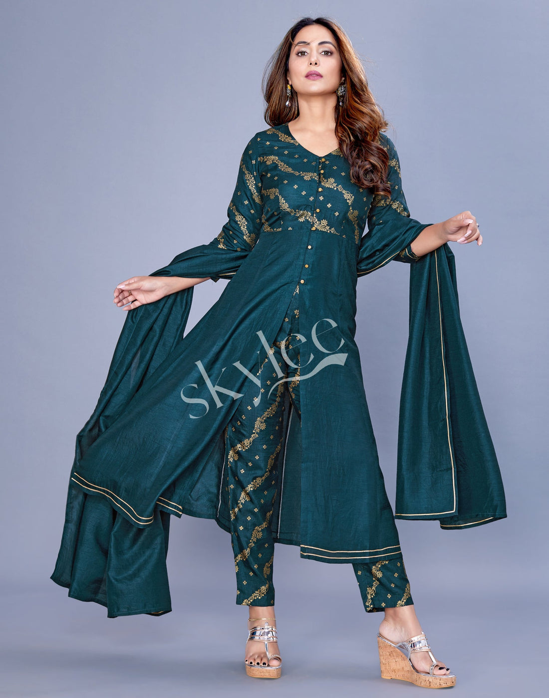 Teal Kurti With Pant And Dupatta