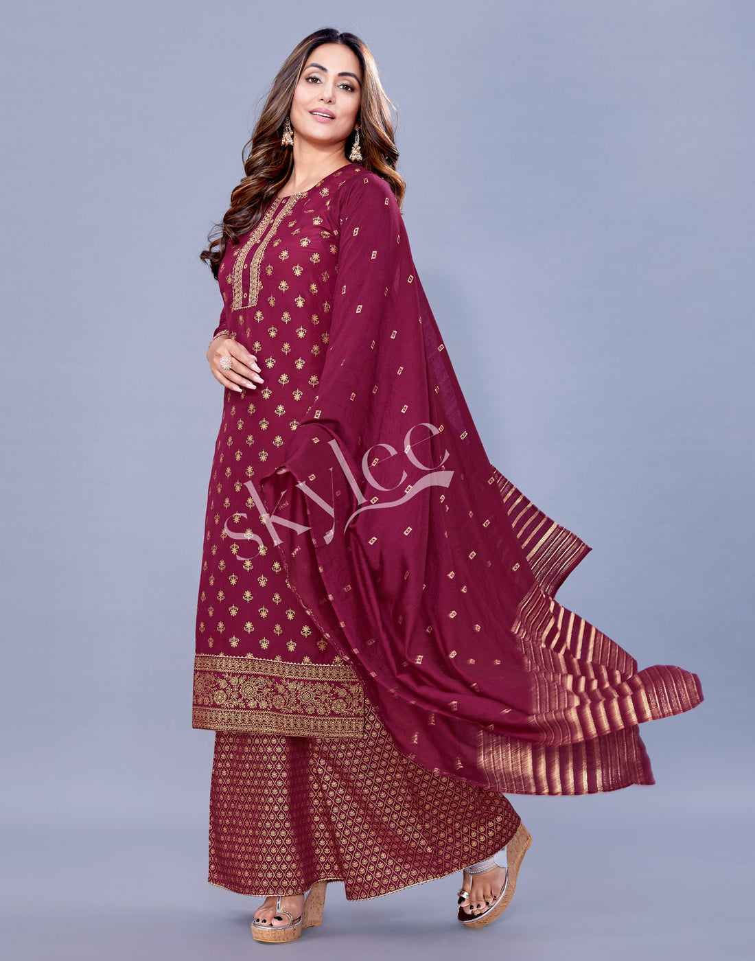 Cherry Pink Kurti With Palazzo And Dupatta
