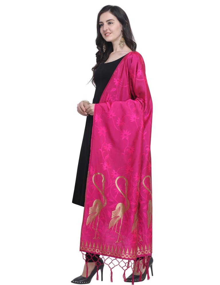 Sleek Pink Coloured Poly Silk Jacquard Banarasi Dupatta | SLV45FD117