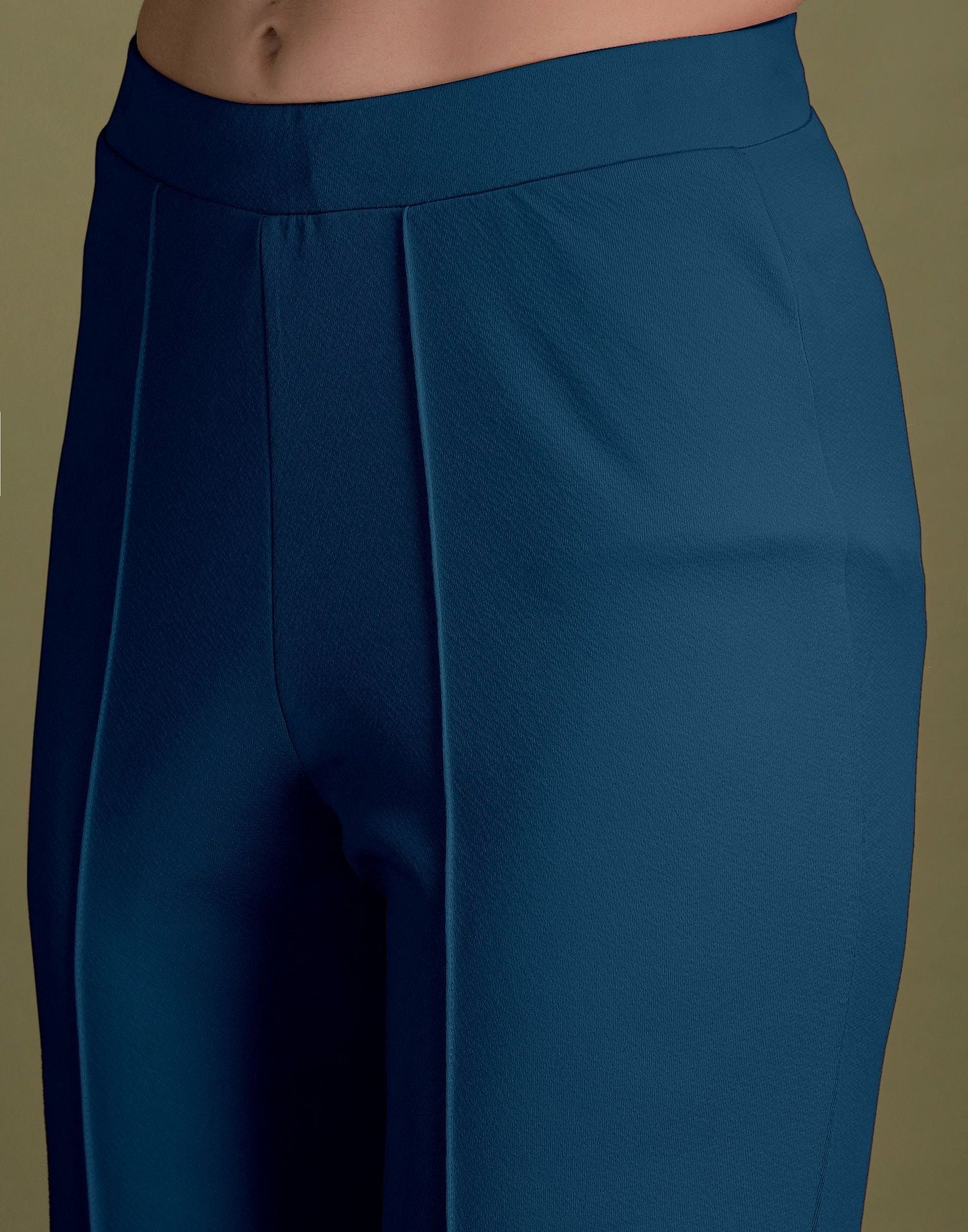 Light Navy Blue Puff Sleeve Solid Co-Ords Set