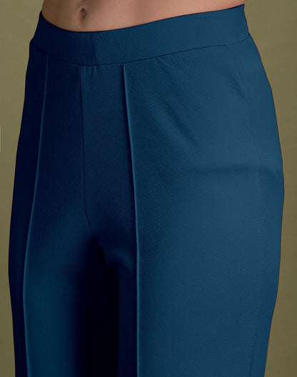 Light Navy Blue Puff Sleeve Solid Co-Ords Set