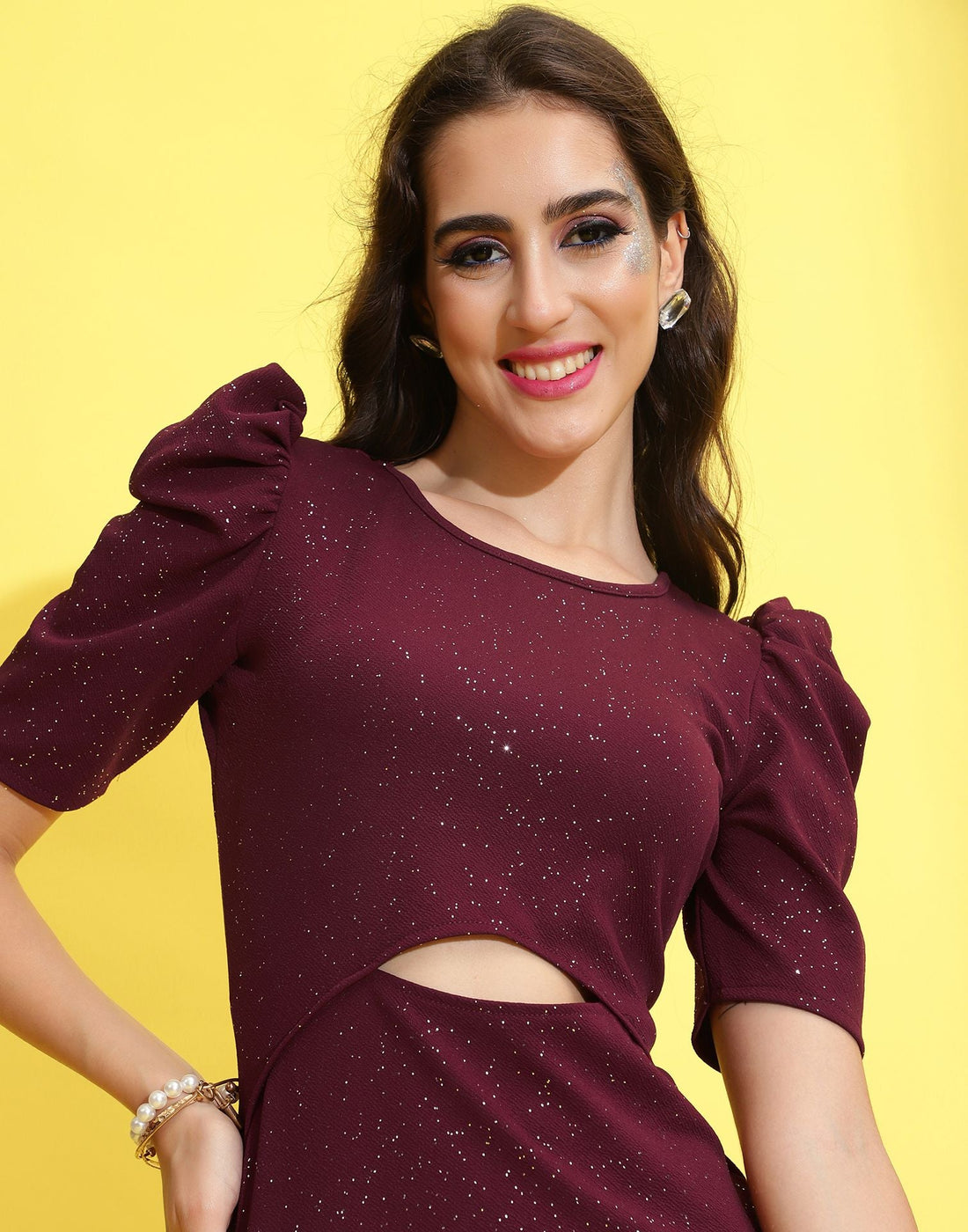 Maroon Glitter Cut-out Bodycon Dress