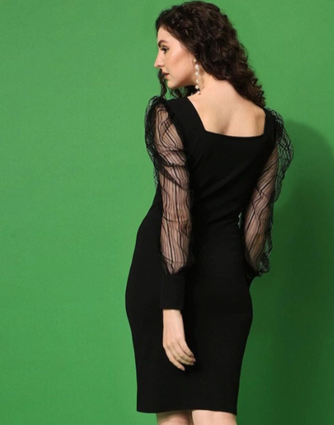 Black Puff Sleeve Bodycon Dress