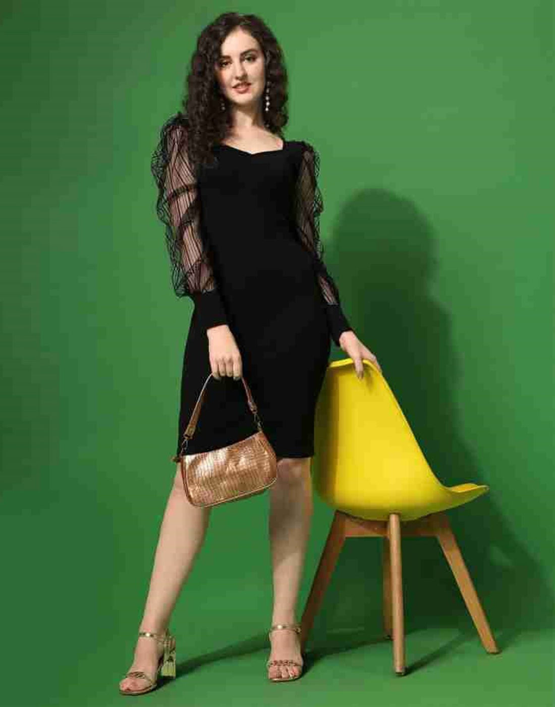 Black Puff Sleeve Bodycon Dress
