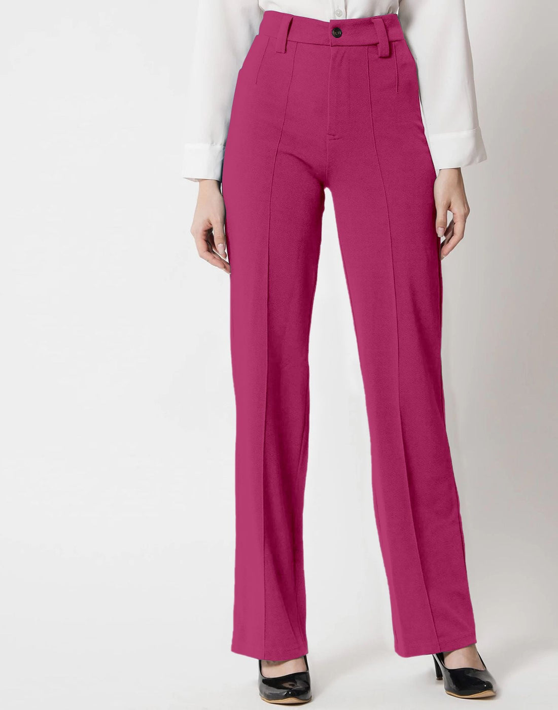 Pink Pin Tuck Flared Trouser