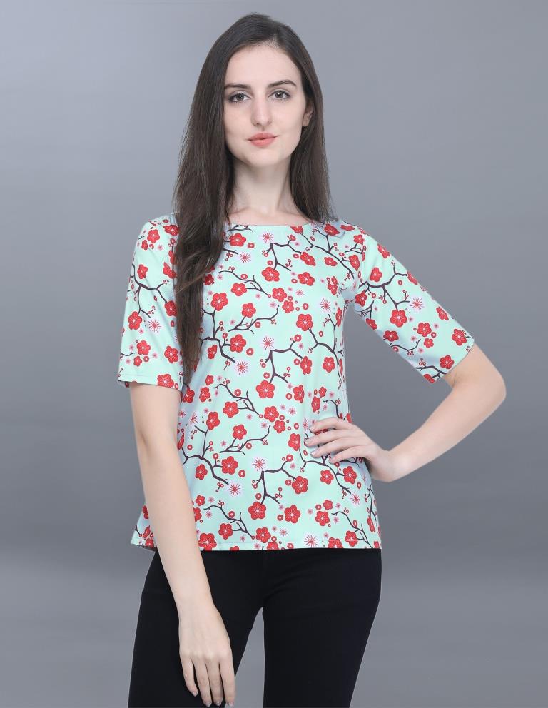 Sea Green Coloured Printed Crepe Tops | SLV63TK2103