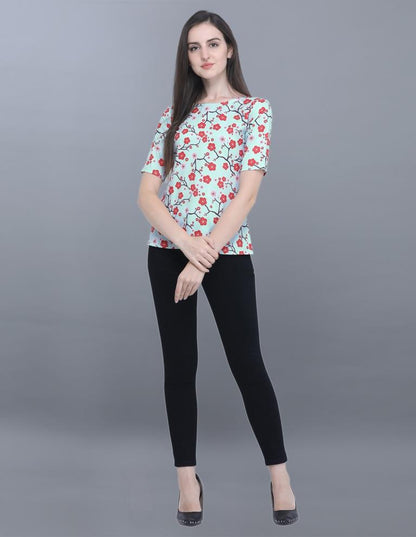 Sea Green Coloured Printed Crepe Tops | SLV63TK2103