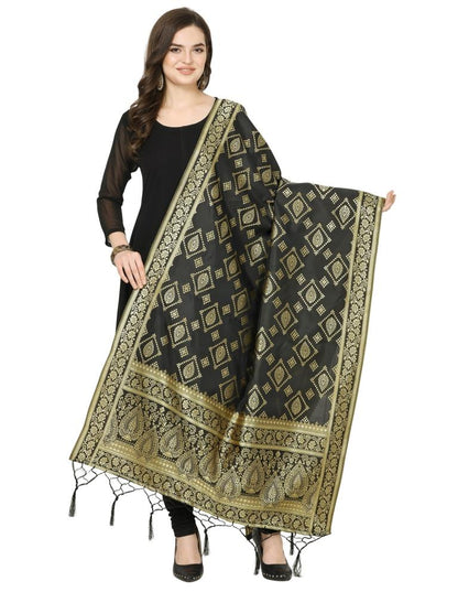 Brilliant Black Coloured Poly Silk Jacquard Banarasi Dupatta | SLV64FD503