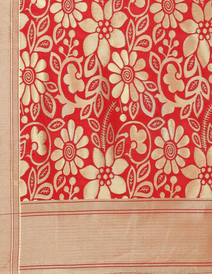 Ethereal Red Coloured Poly Silk Jacquard Banarasi Dupatta | SLV64FD509
