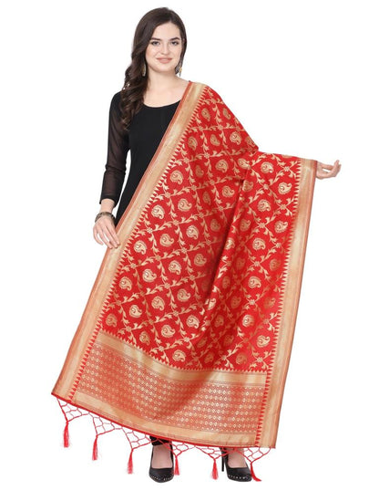 Lustrous Red Coloured Poly Silk Jacquard Banarasi Dupatta | SLV64FD520