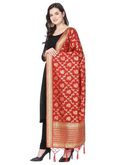 Lustrous Red Coloured Poly Silk Jacquard Banarasi Dupatta | SLV64FD520