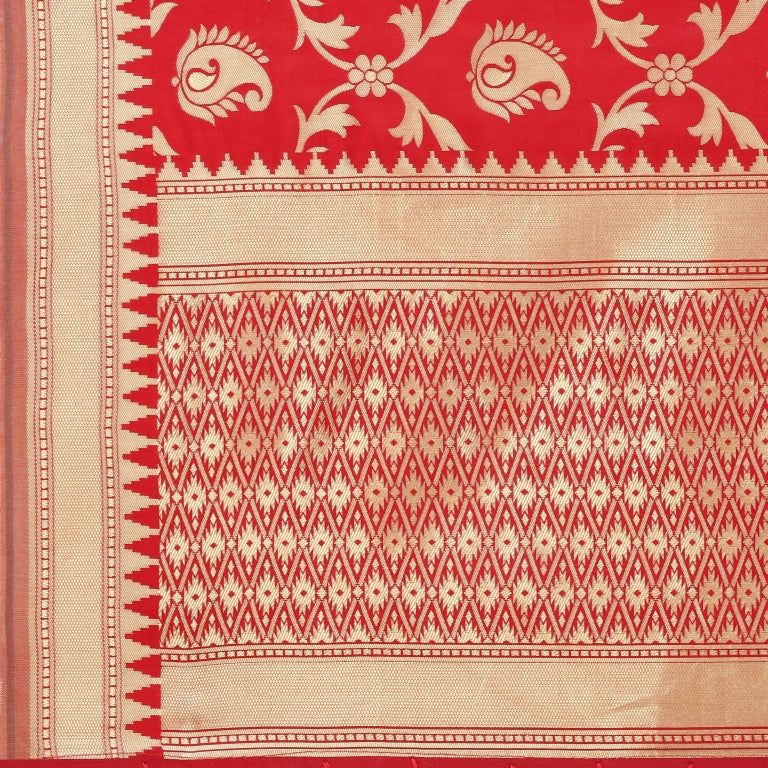 Lustrous Red Coloured Poly Silk Jacquard Banarasi Dupatta | SLV64FD520