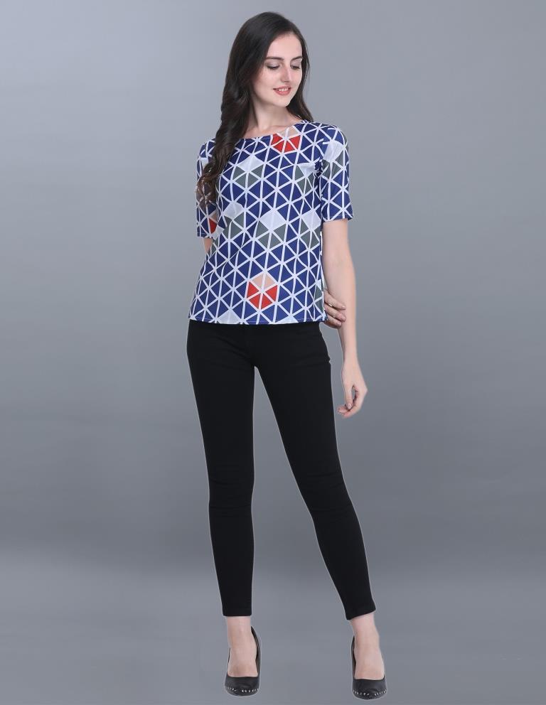 Splendiferous Blue Coloured Printed Crepe Tops | SLV64TK2111