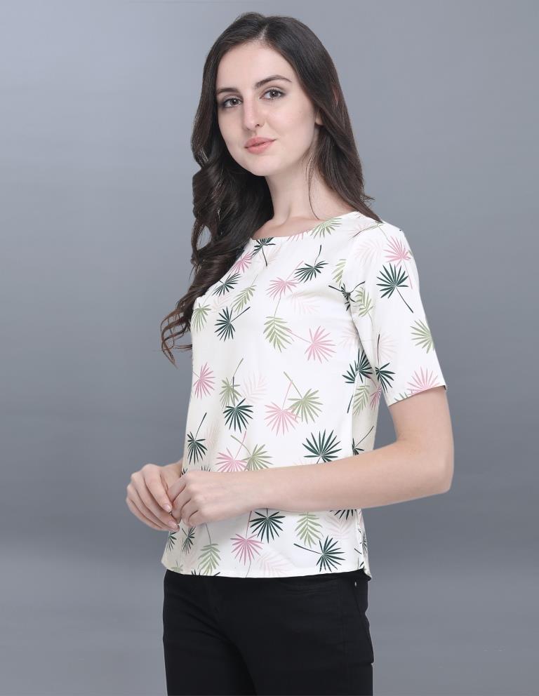 Ethnic Off White Coloured Printed Crepe Tops | SLV66TK2135