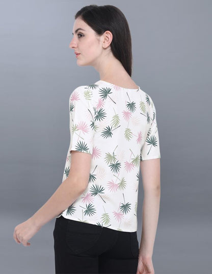 Ethnic Off White Coloured Printed Crepe Tops | SLV66TK2135